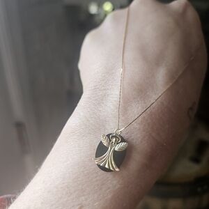 Elegant Gold and Black Angel Pendant Necklace